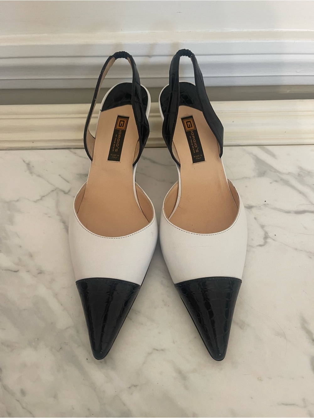 Made In Italy Genuine Alligator Pointed Slingback Flats in White and Black